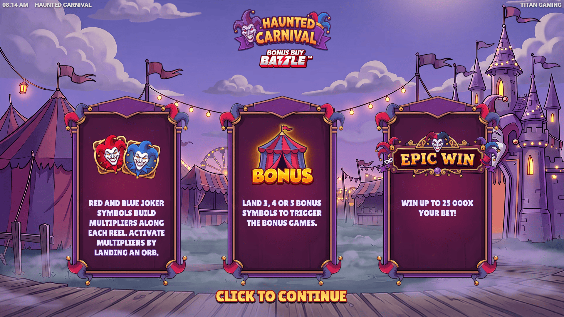 Haunted Carnival slot intro screen