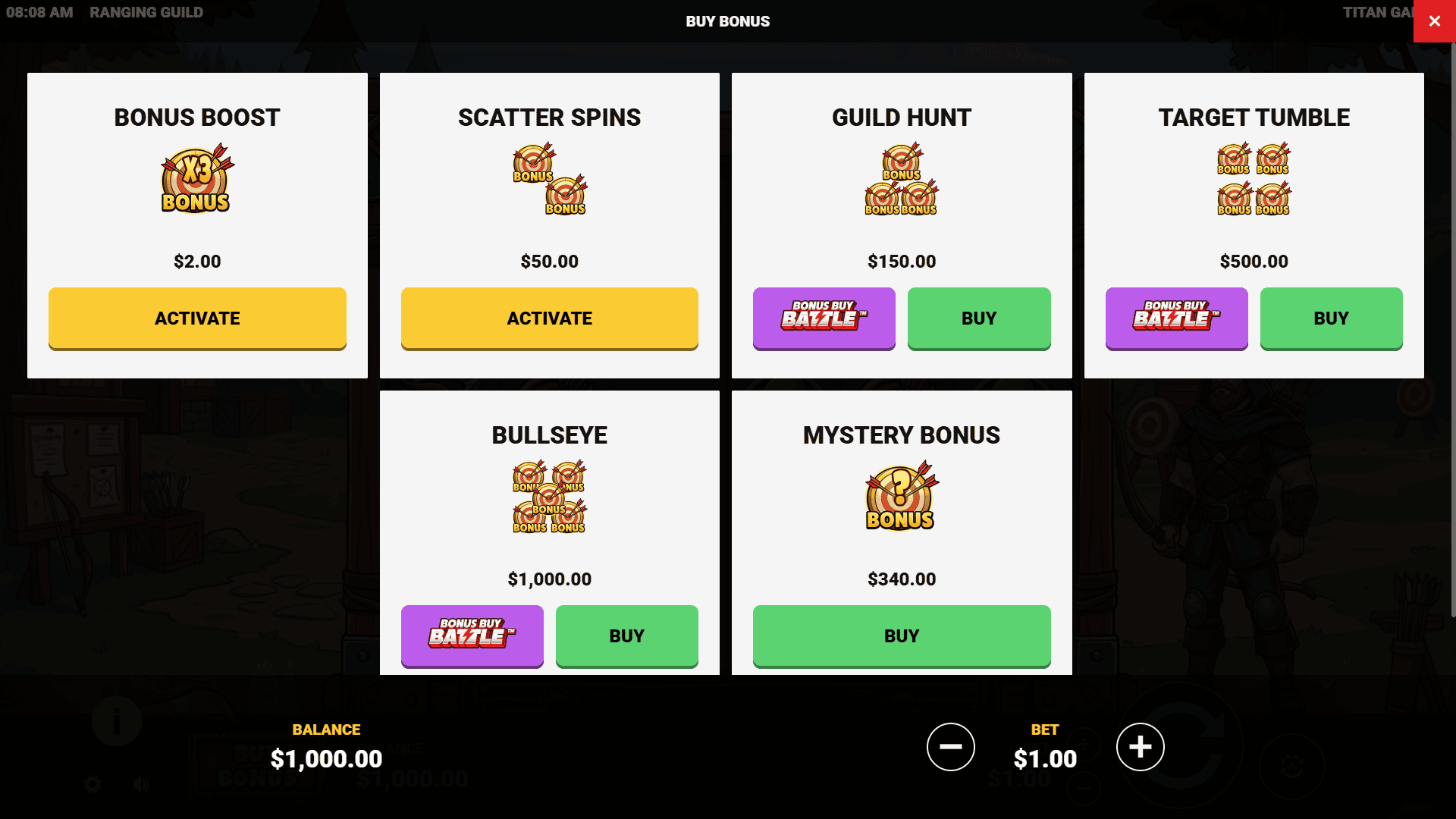 Ranging Guild bonus buy menu