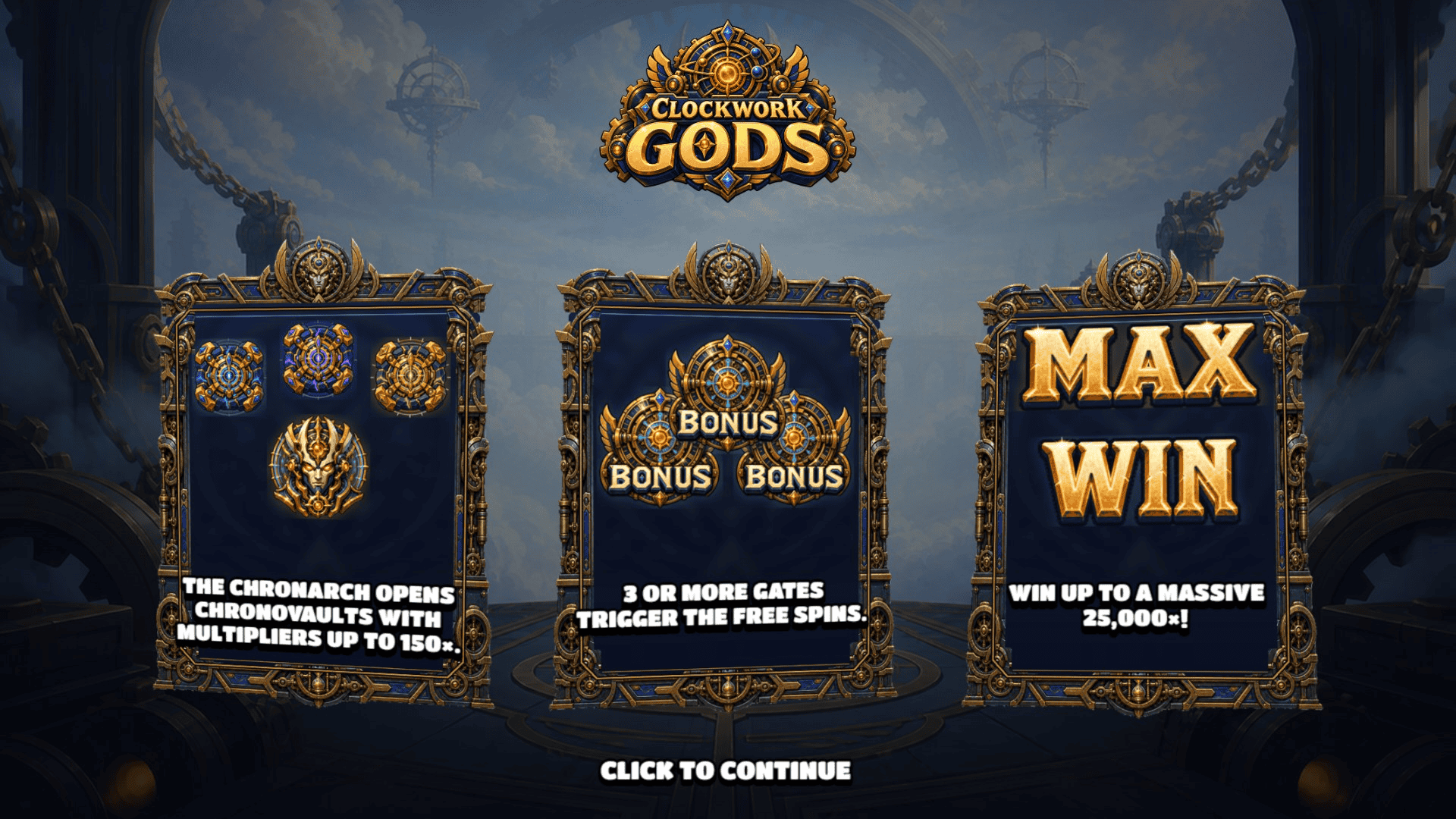 Clockwork Gods slot intro screen