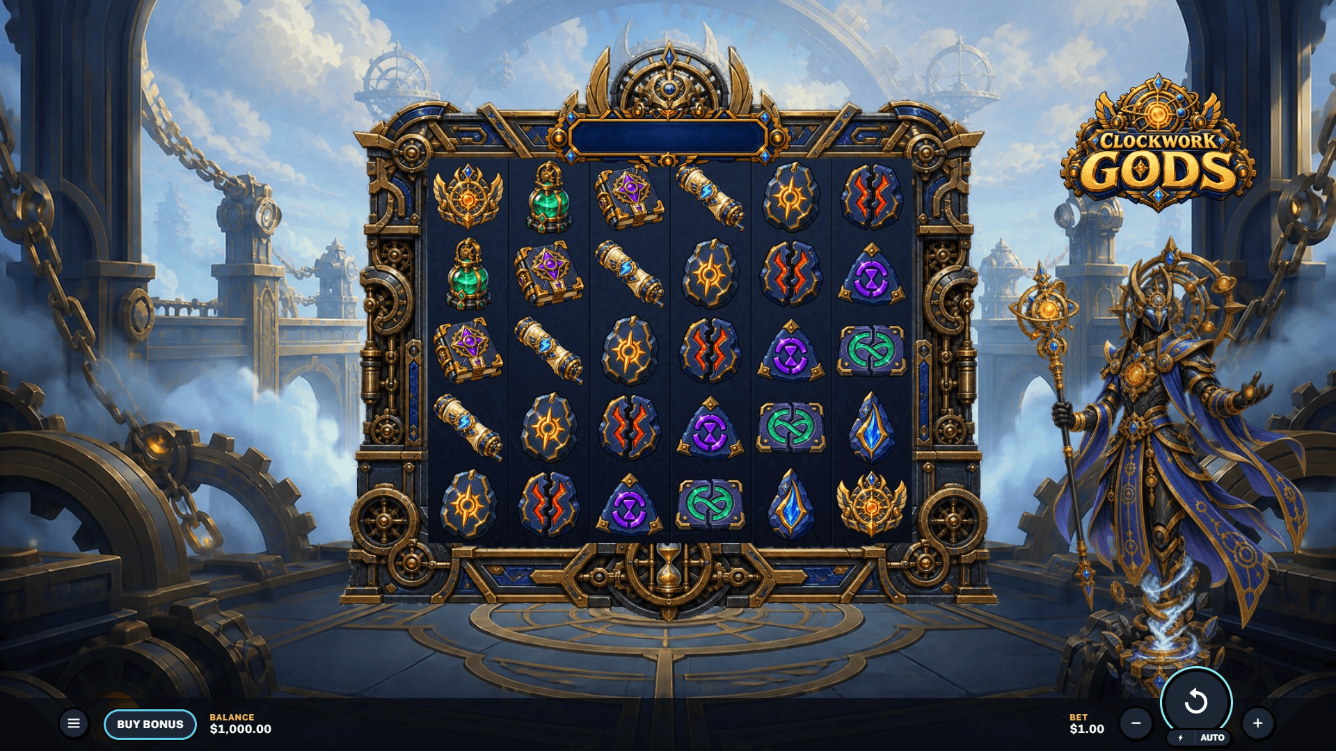 Clockwork Gods slot gameplay reels