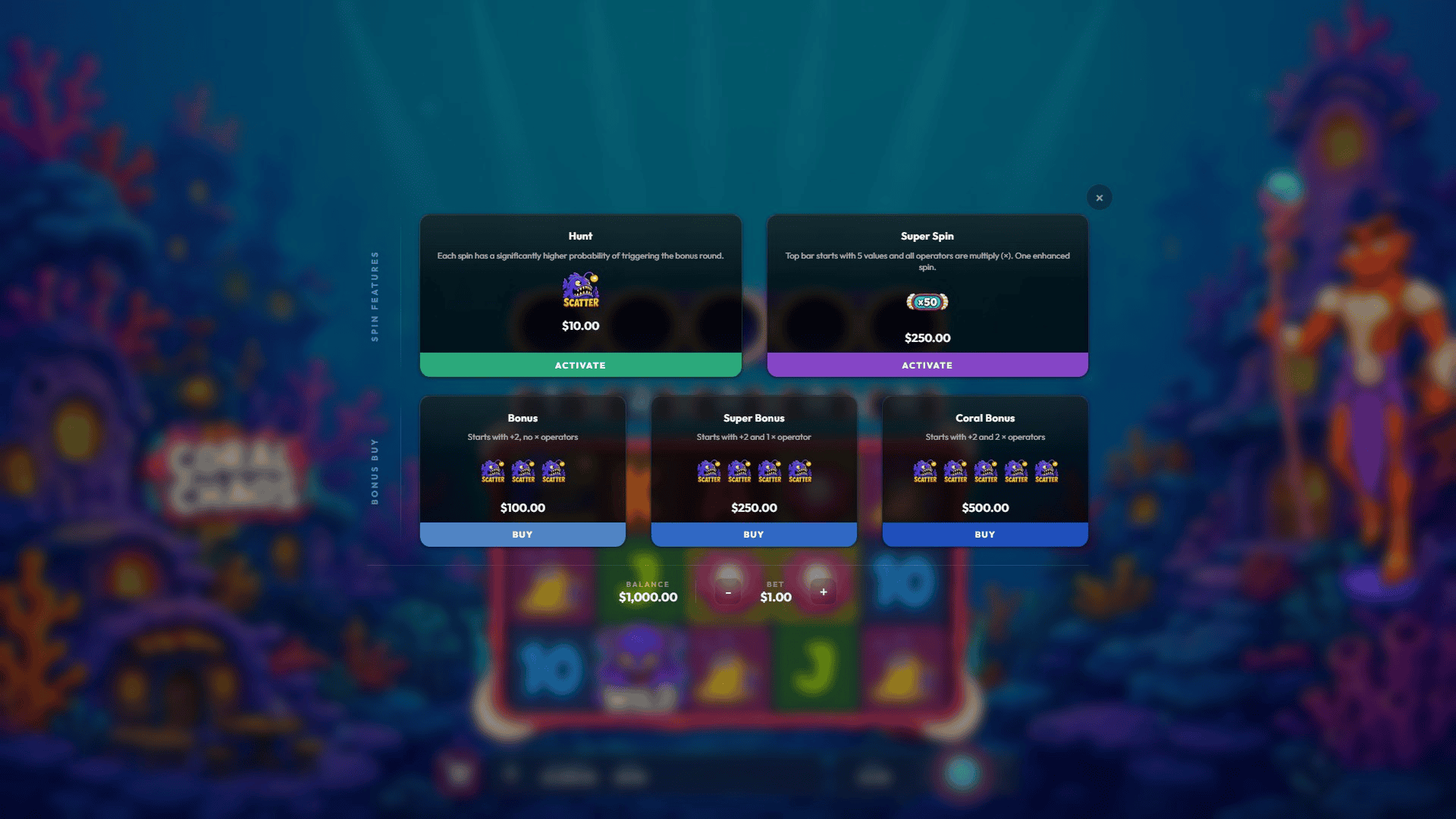 Coral Chaos bonus buy menu