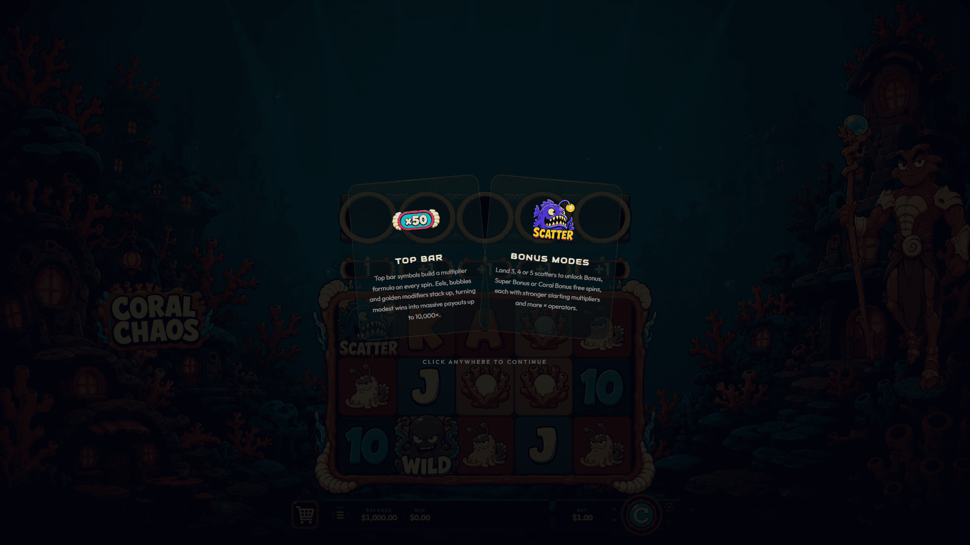 Coral Chaos slot intro screen