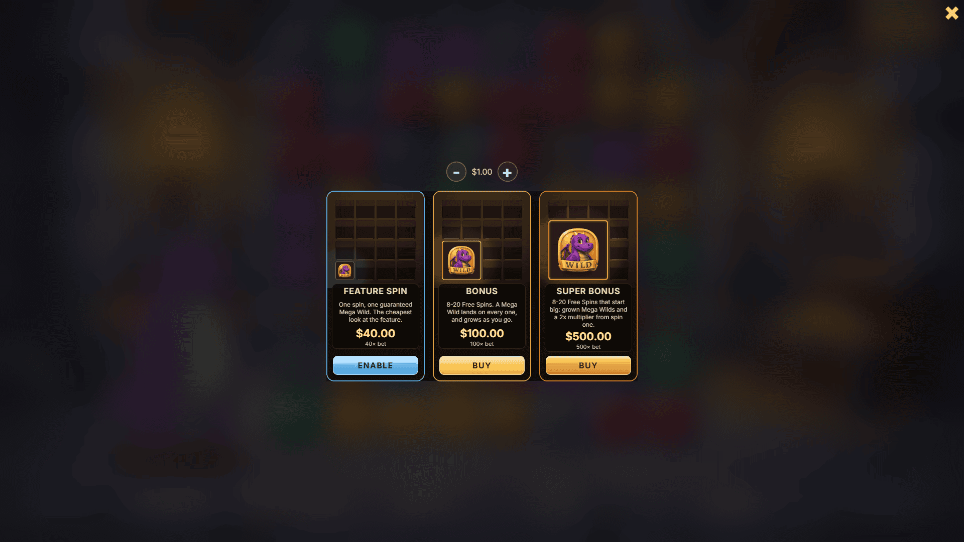Dragon Dungeon bonus buy menu
