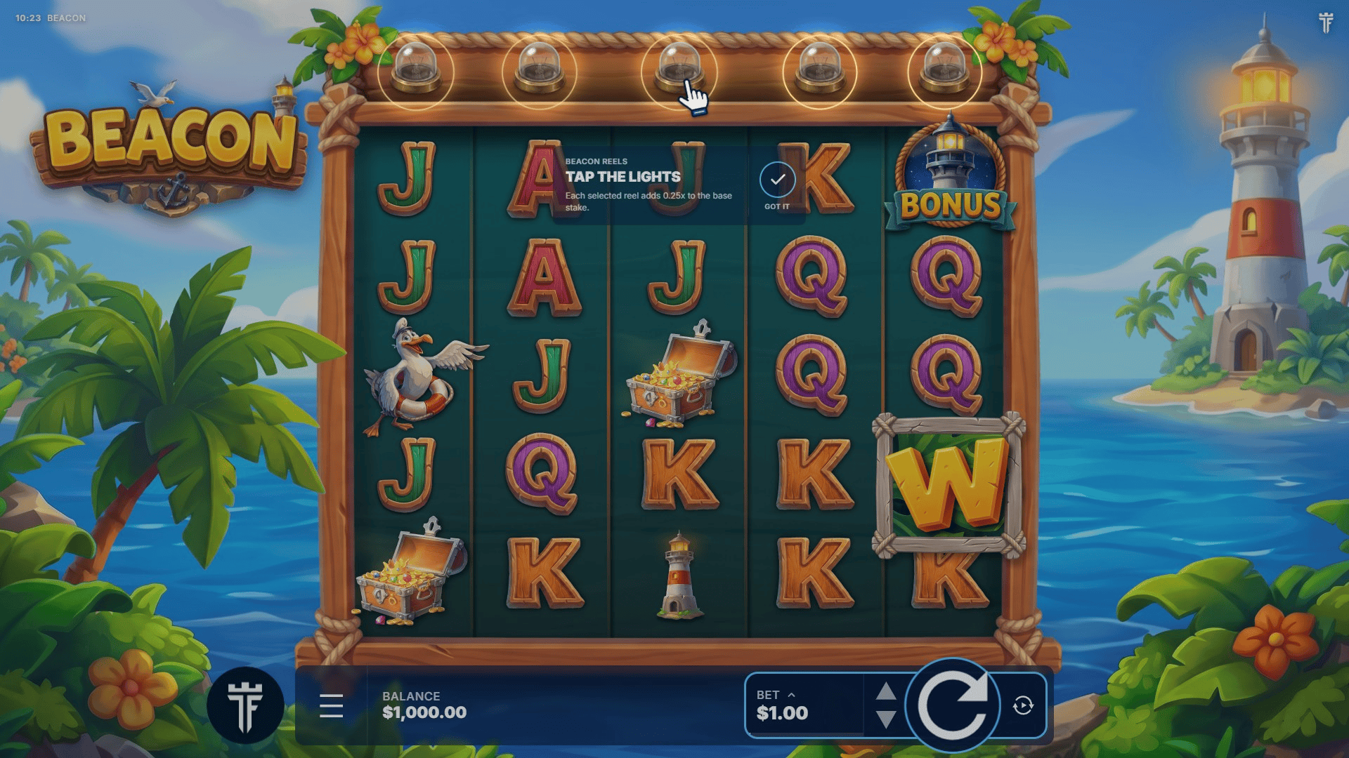 Beacon slot gameplay reels