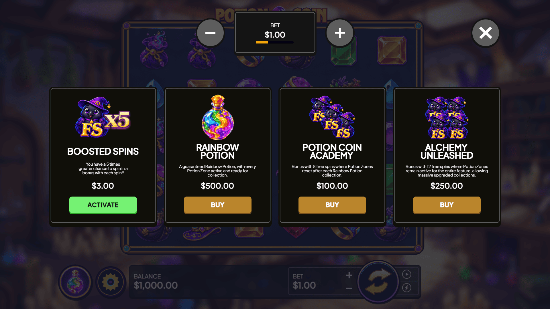 Potion Coin bonus buy menu