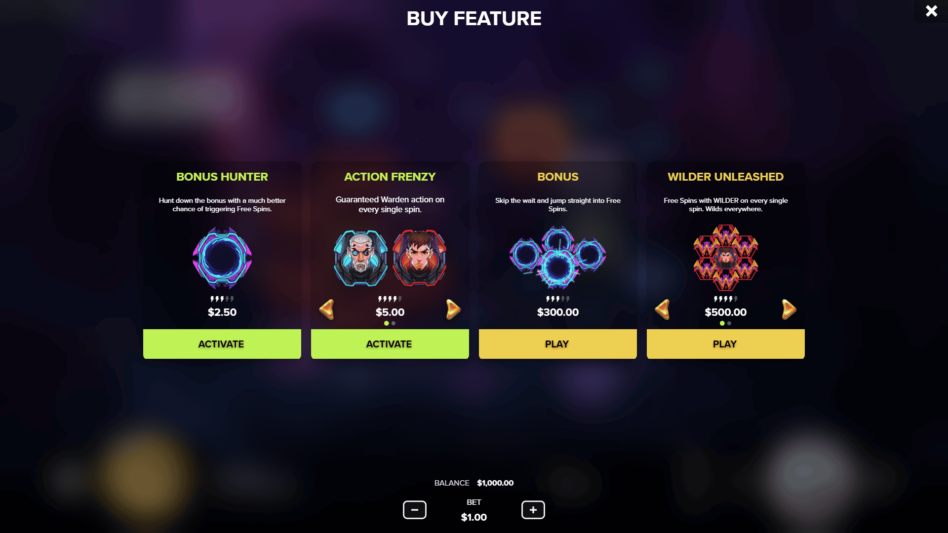 Star Wardens bonus buy menu