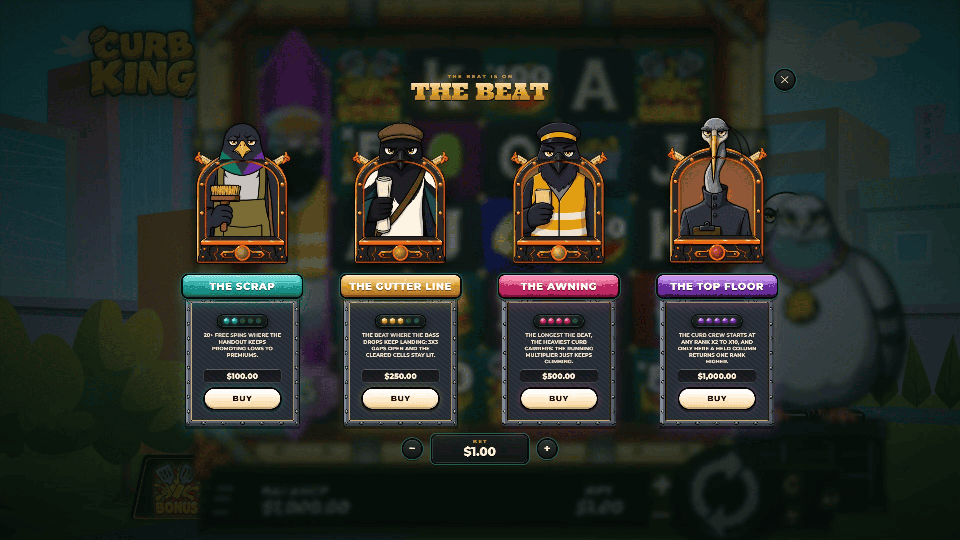 Curb King bonus buy menu