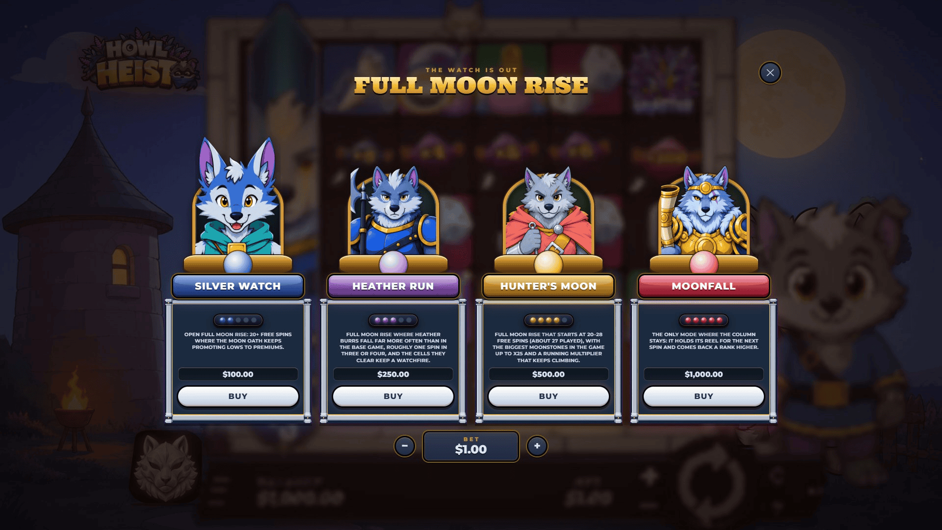 Howl Heist bonus buy menu