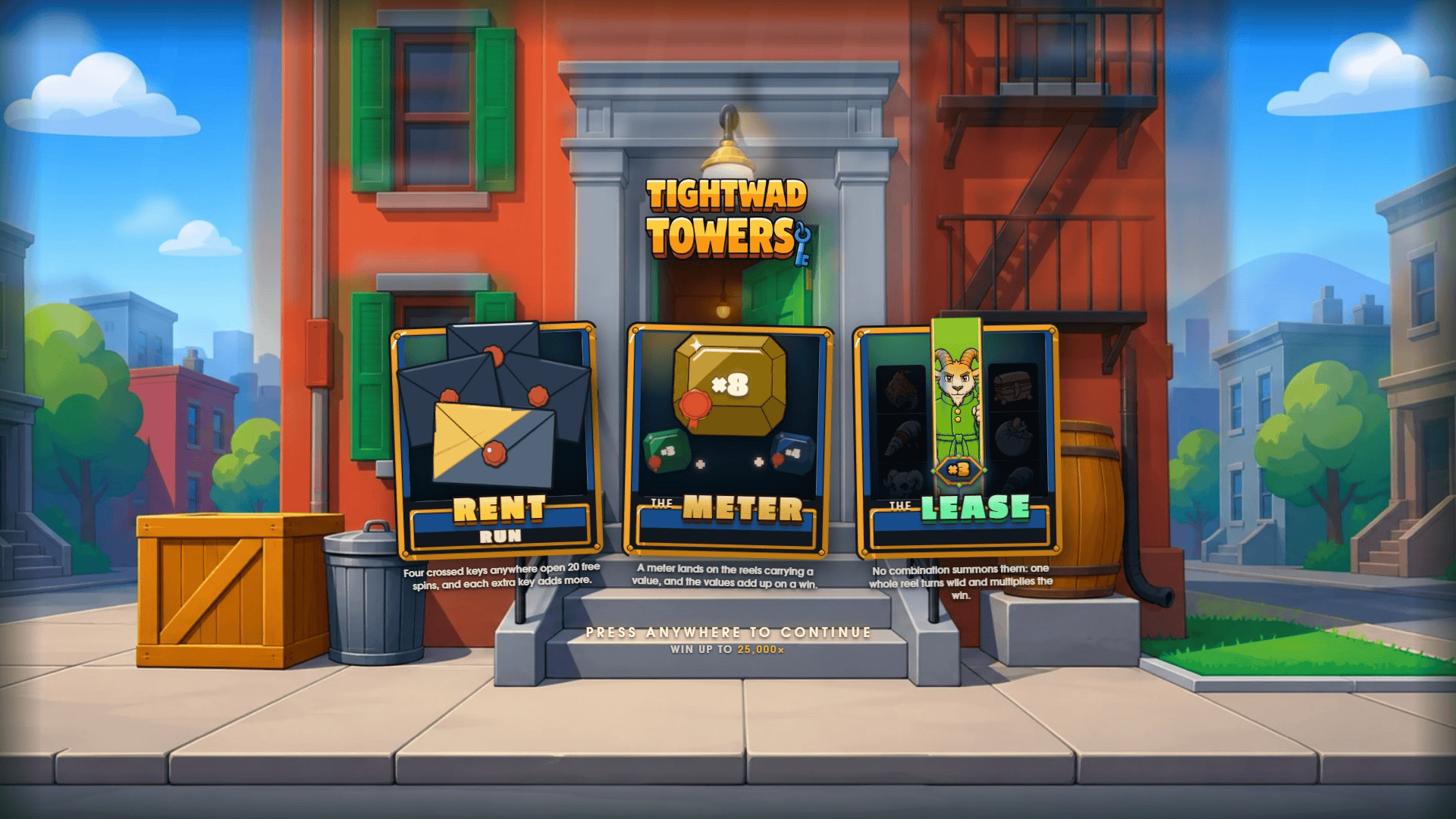 Tightwad Towers slot intro screen