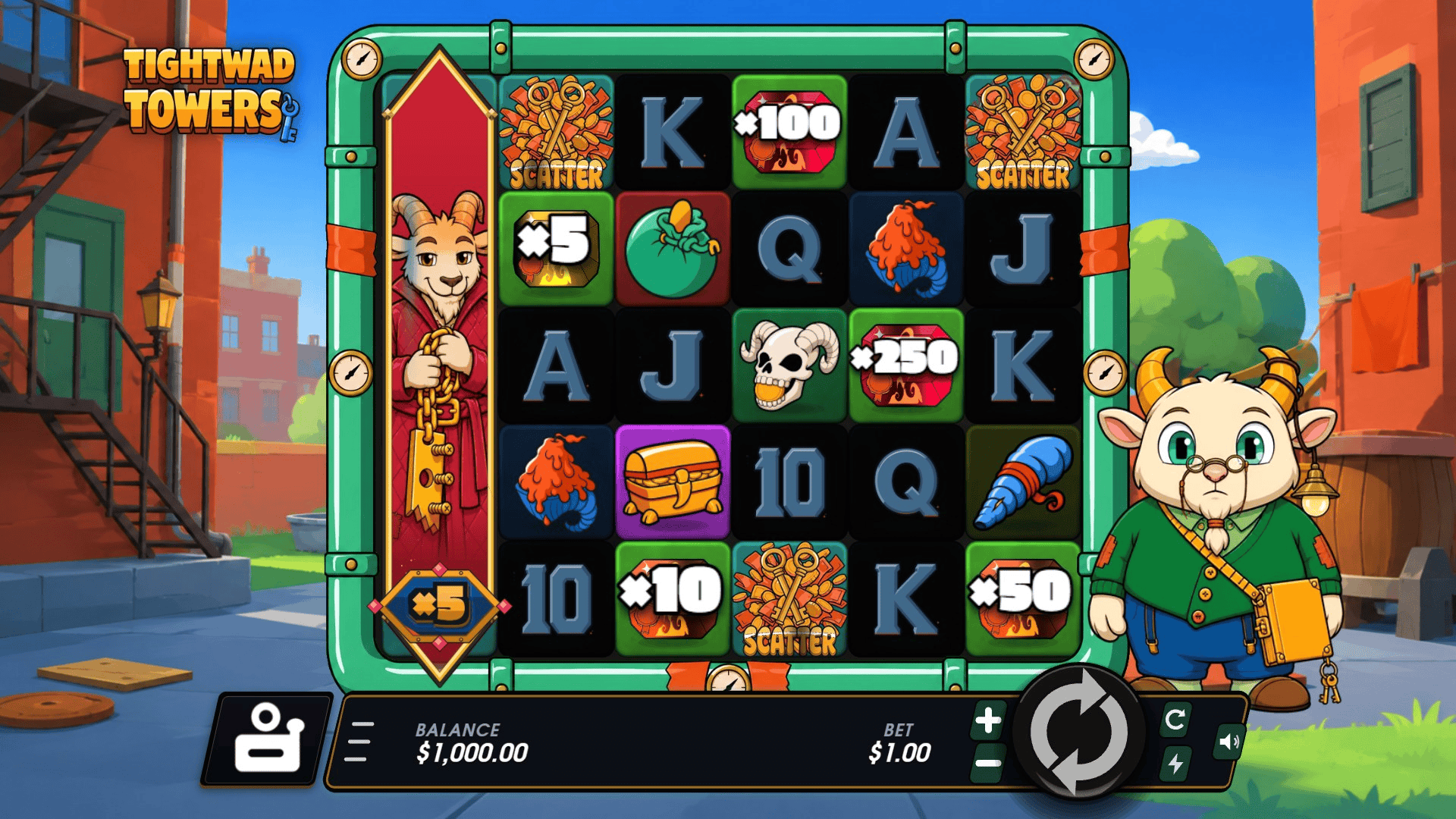 Tightwad Towers slot gameplay reels