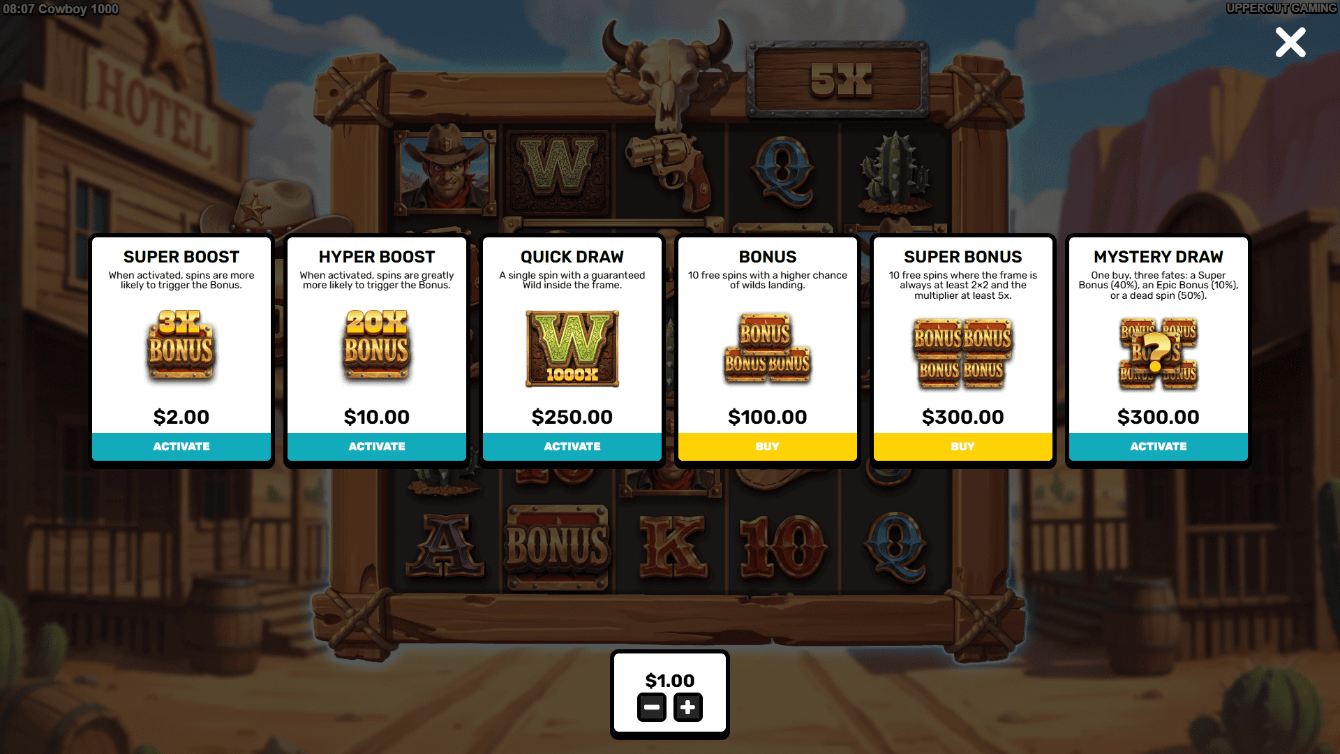 Cowboy 1000 bonus buy menu
