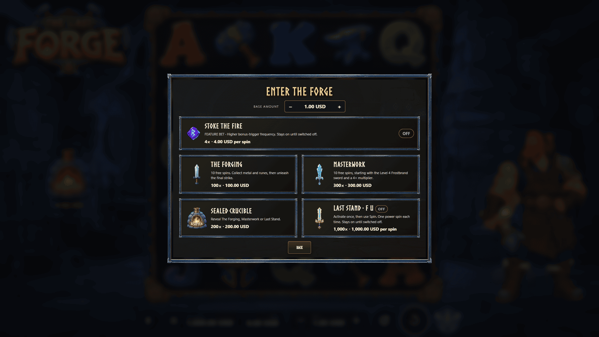 The Last Forge bonus buy menu