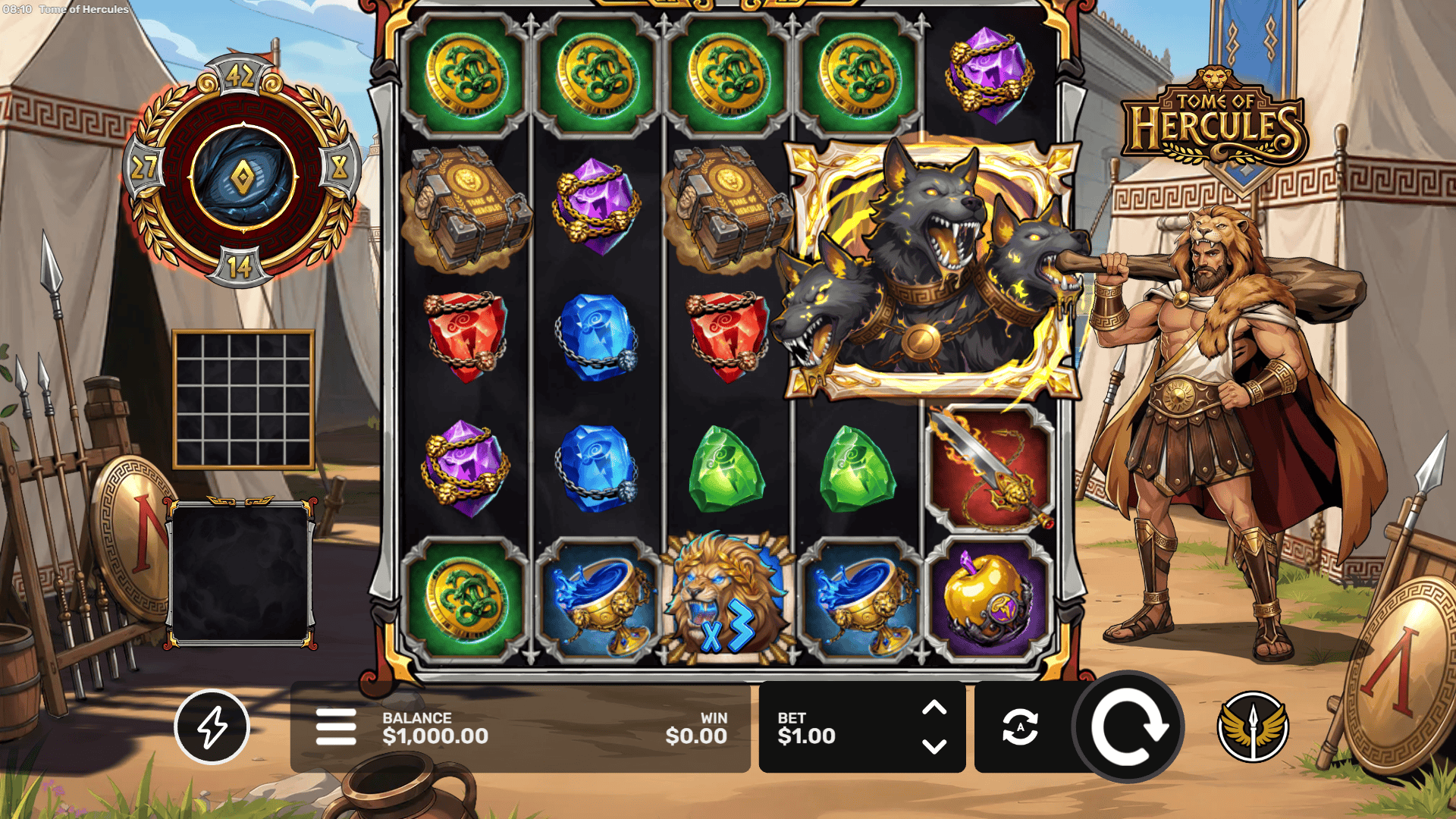 Tome of Hercules slot gameplay reels