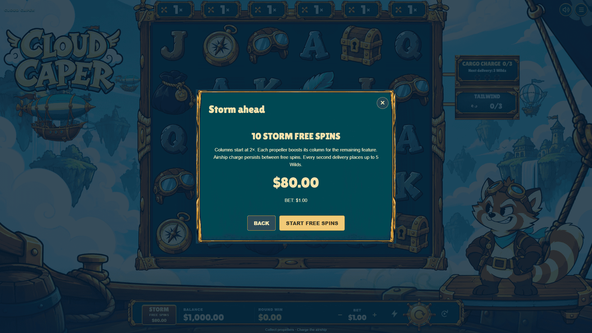 Cloud Caper bonus buy menu
