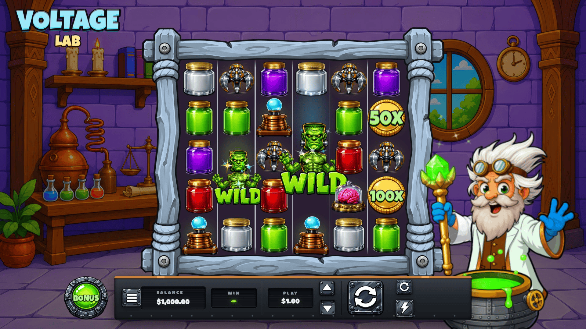Voltage Lab slot gameplay reels