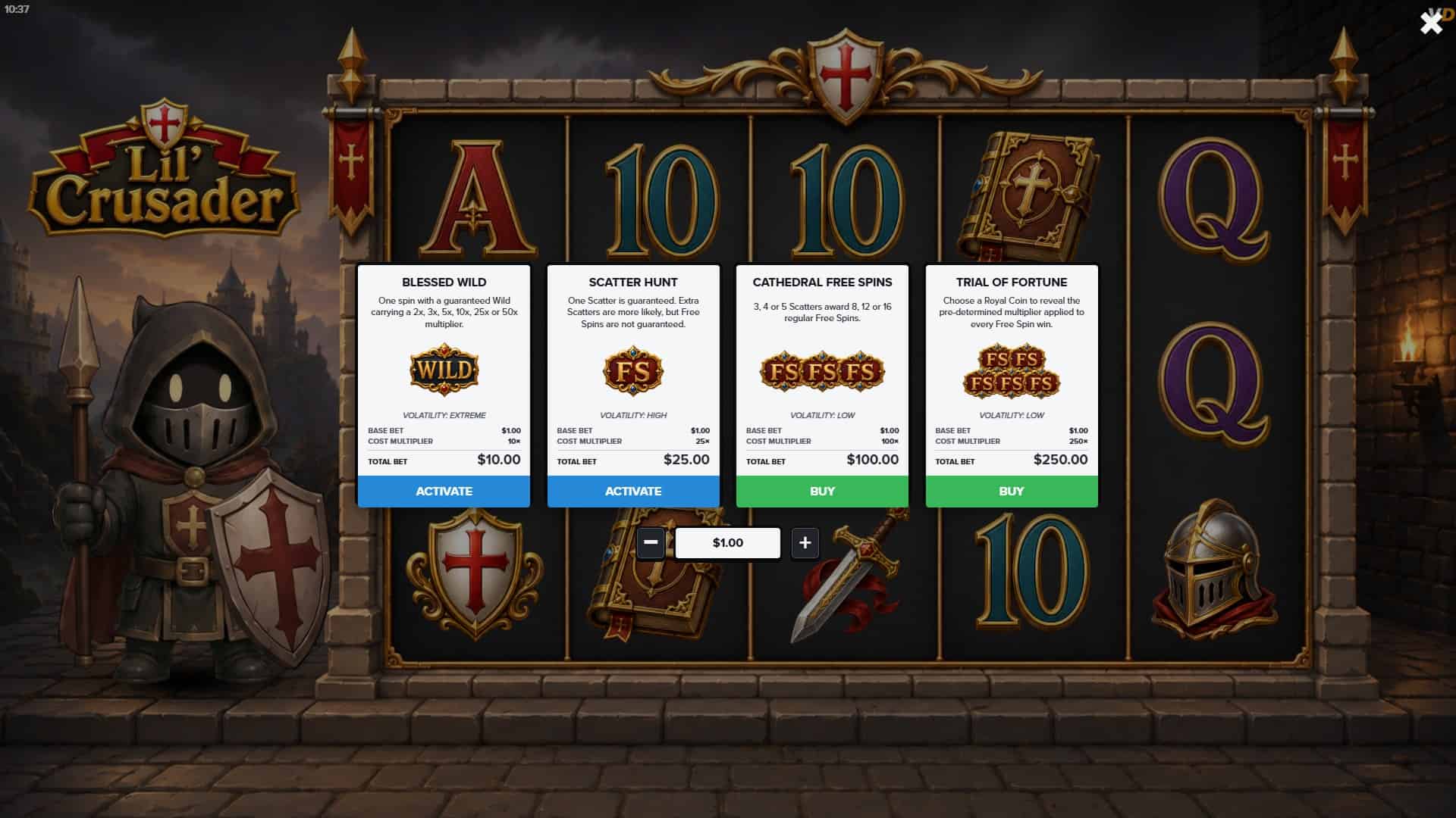 Lil’ Crusader bonus buy menu