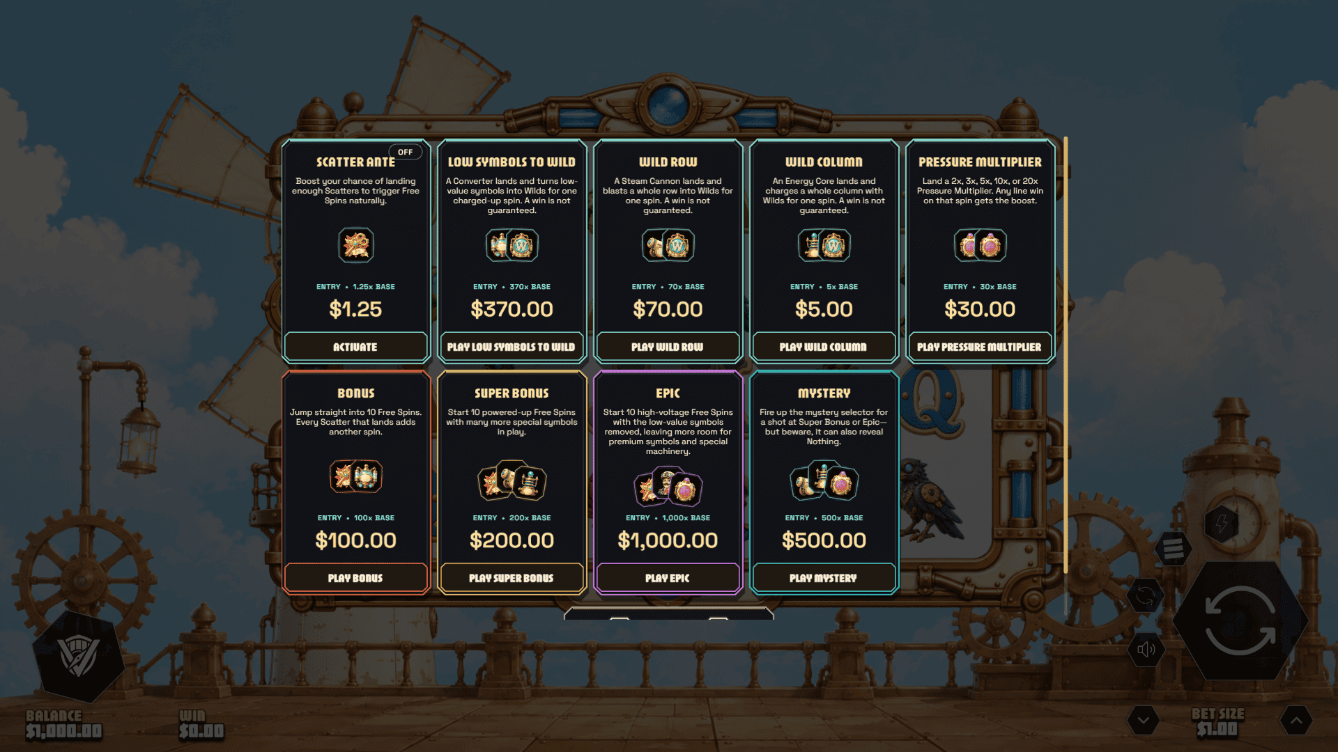 Steampunker bonus buy menu