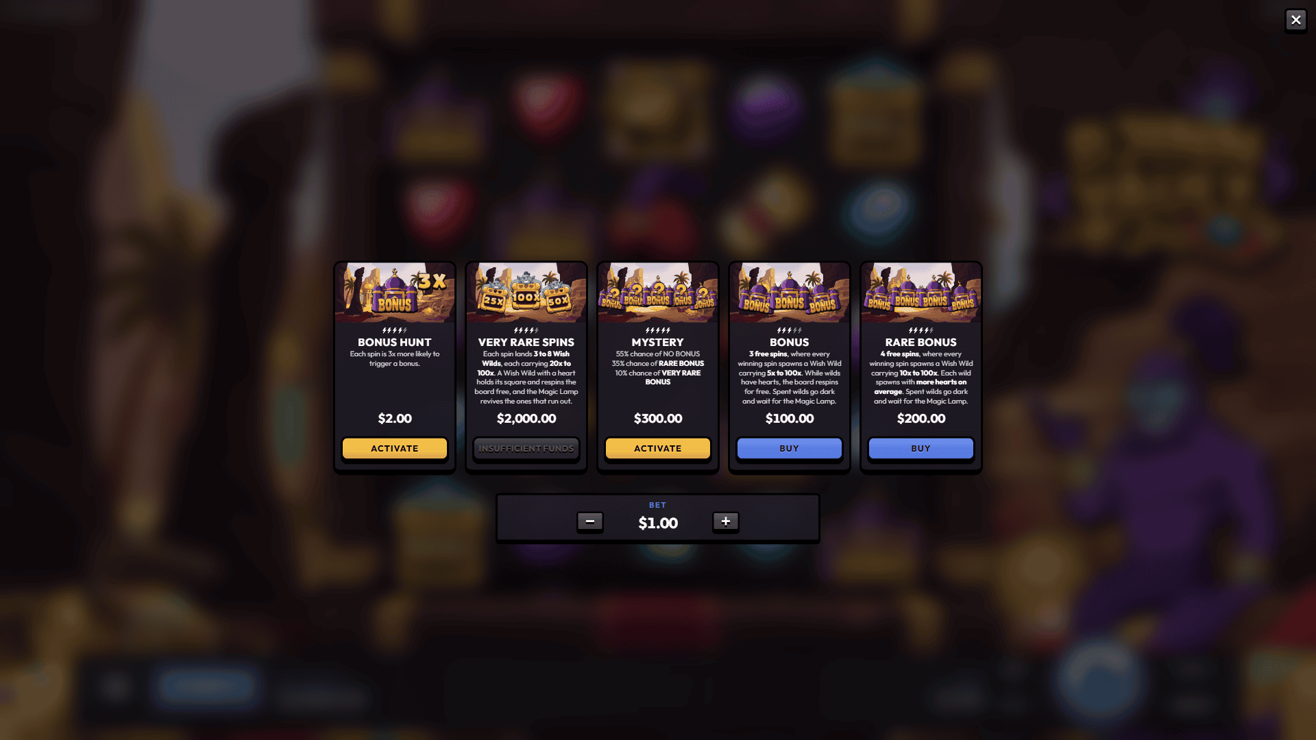 Djinn Vault bonus buy menu