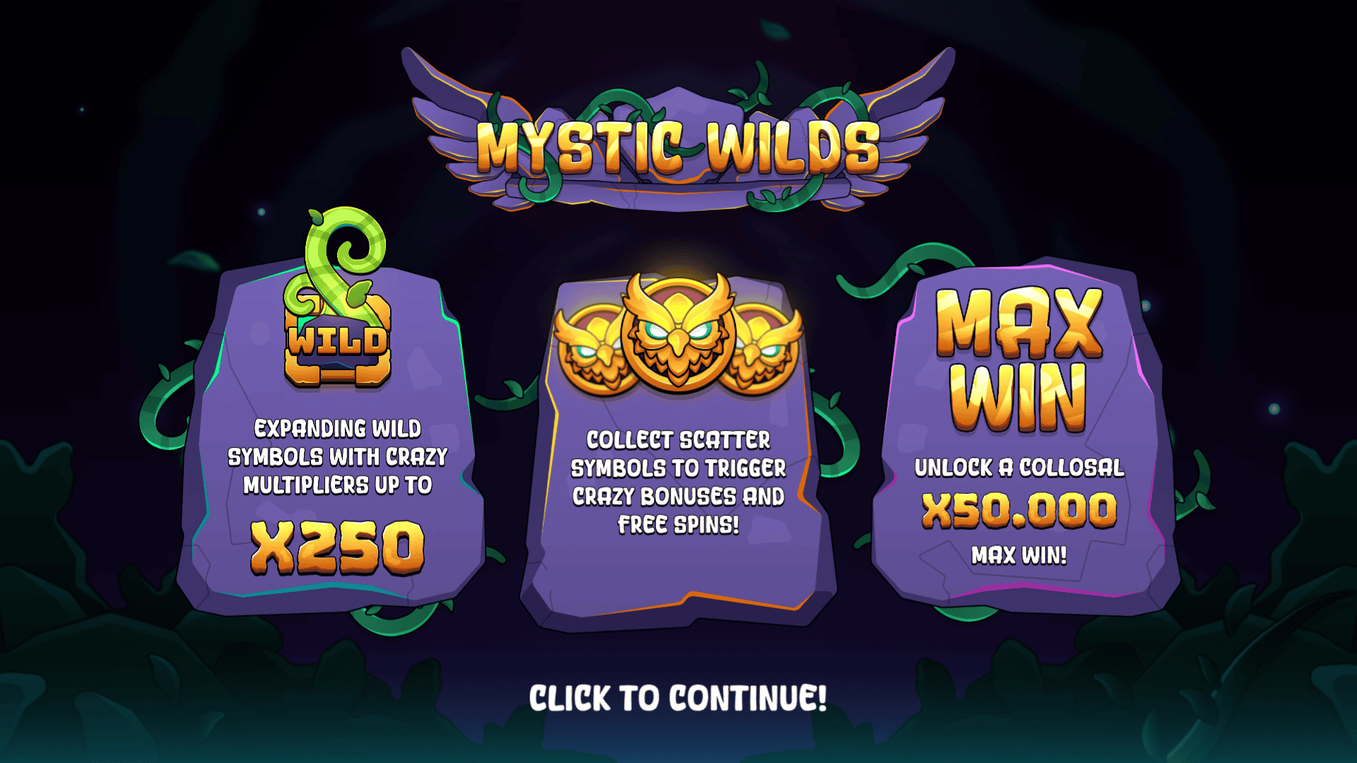 Mystic Wilds slot intro screen
