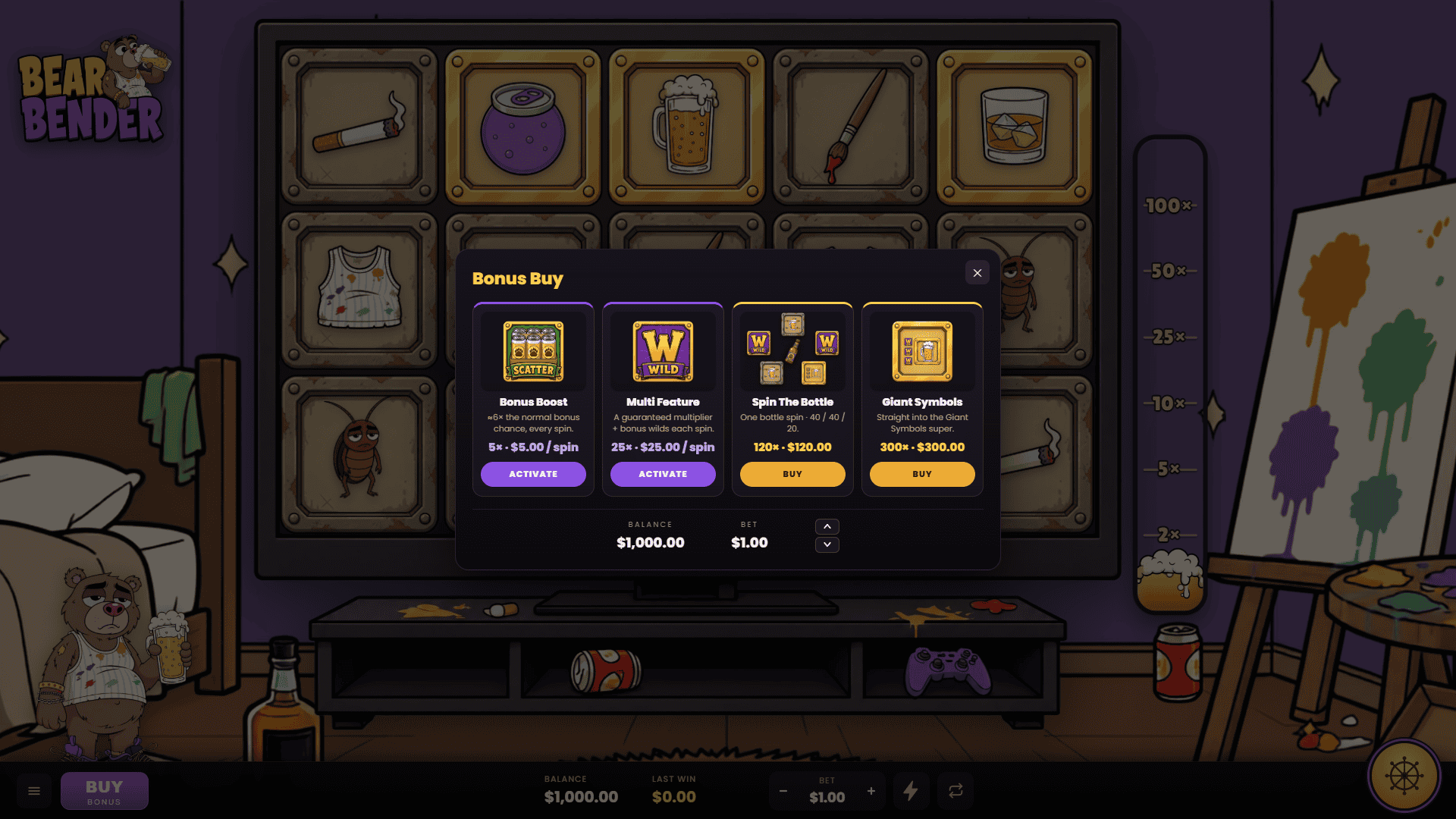 Bear Bender bonus buy menu