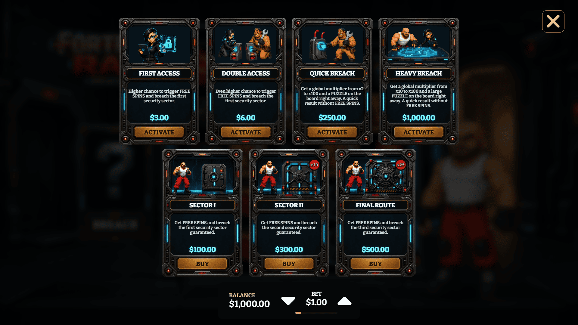 Fortress Raid bonus buy menu