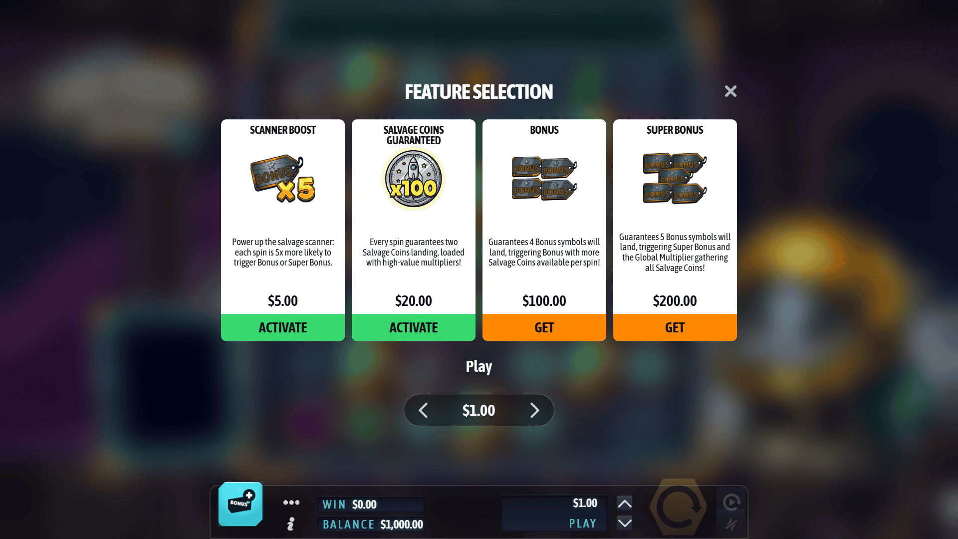 Salvage Rush bonus buy menu