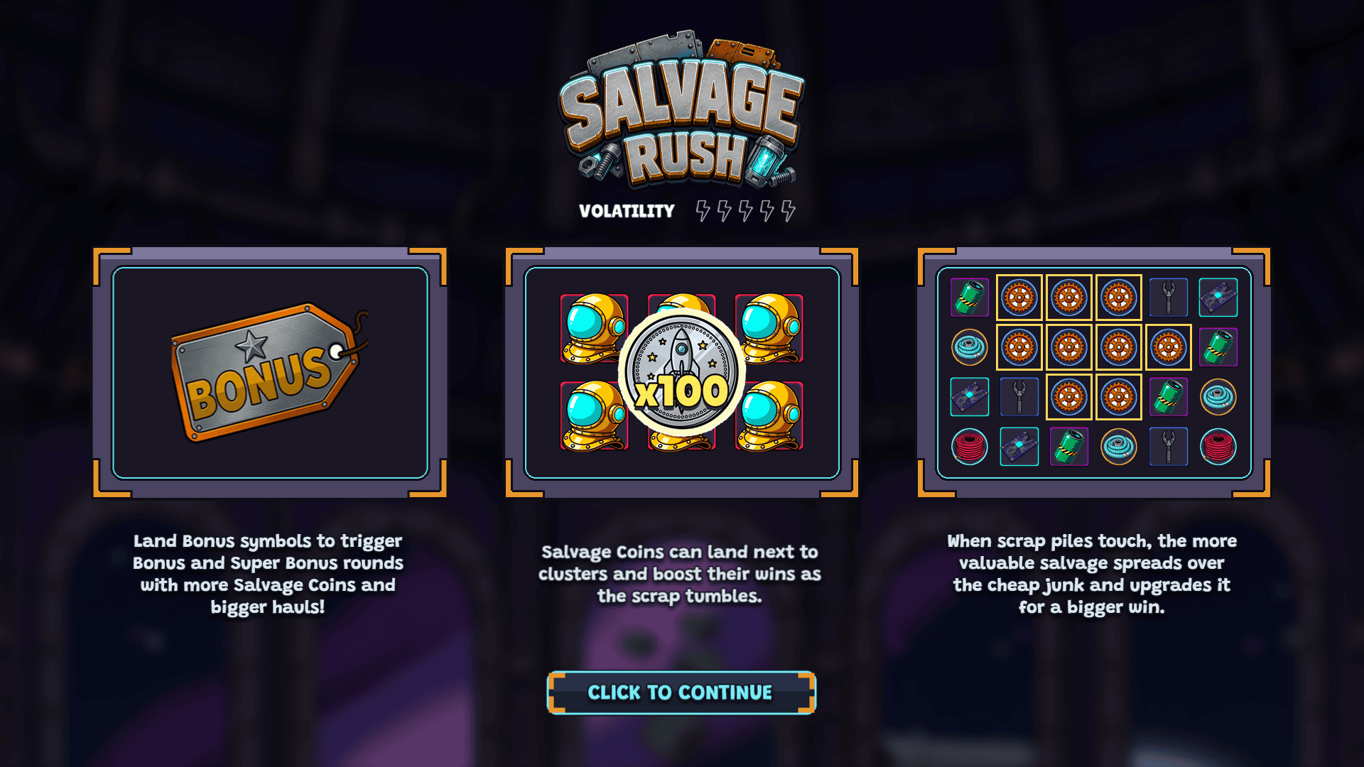 Salvage Rush slot intro screen