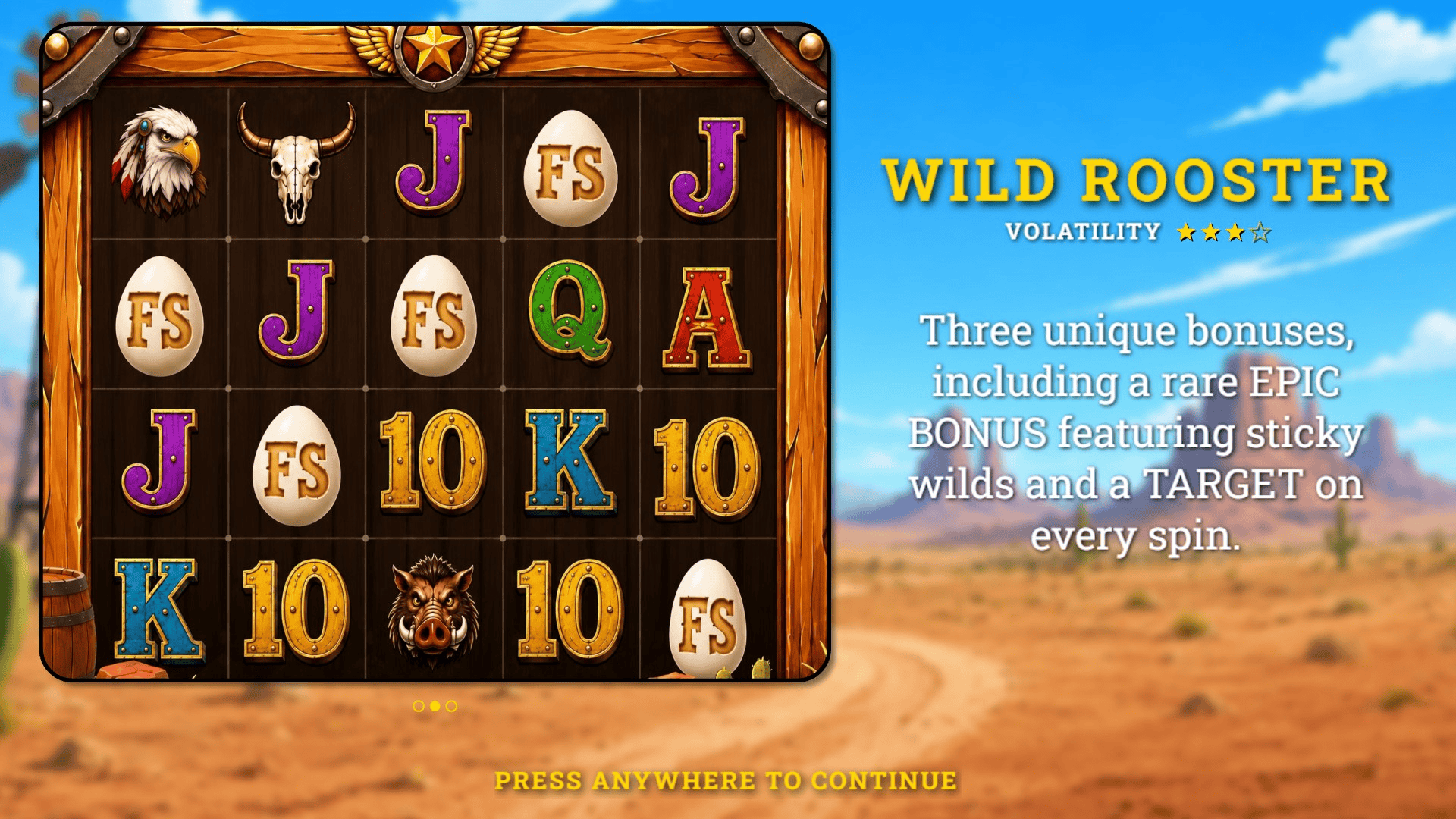 Wild Rooster slot intro screen