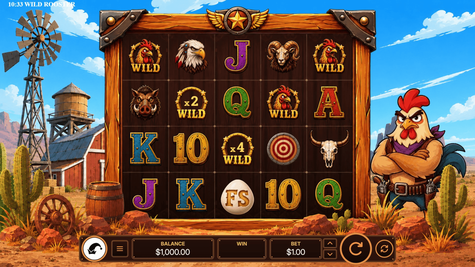Wild Rooster slot gameplay reels
