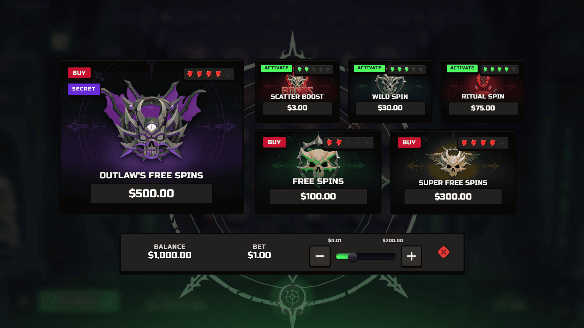 Blood Ritual bonus buy menu