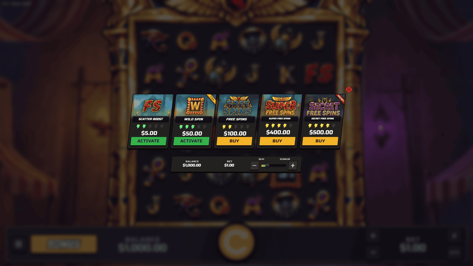 Wild Kemet bonus buy menu