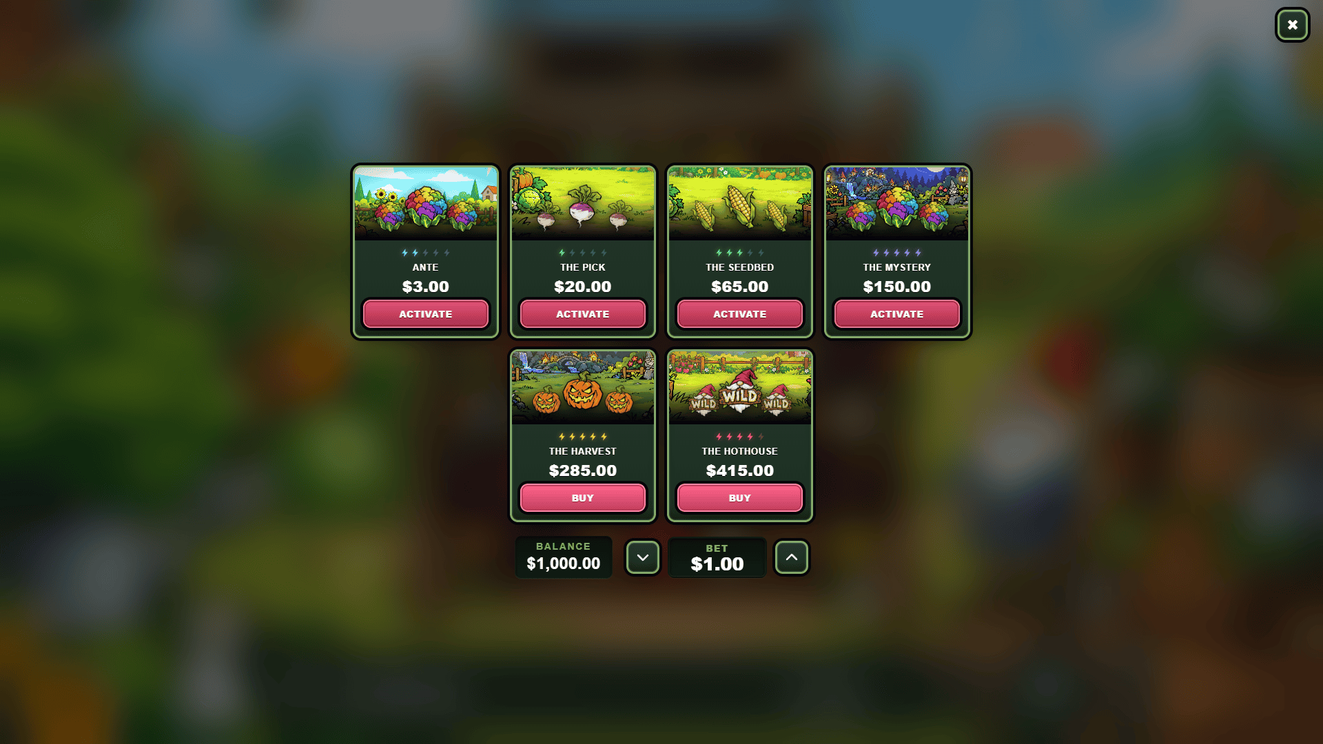 Gnome Garden bonus buy menu