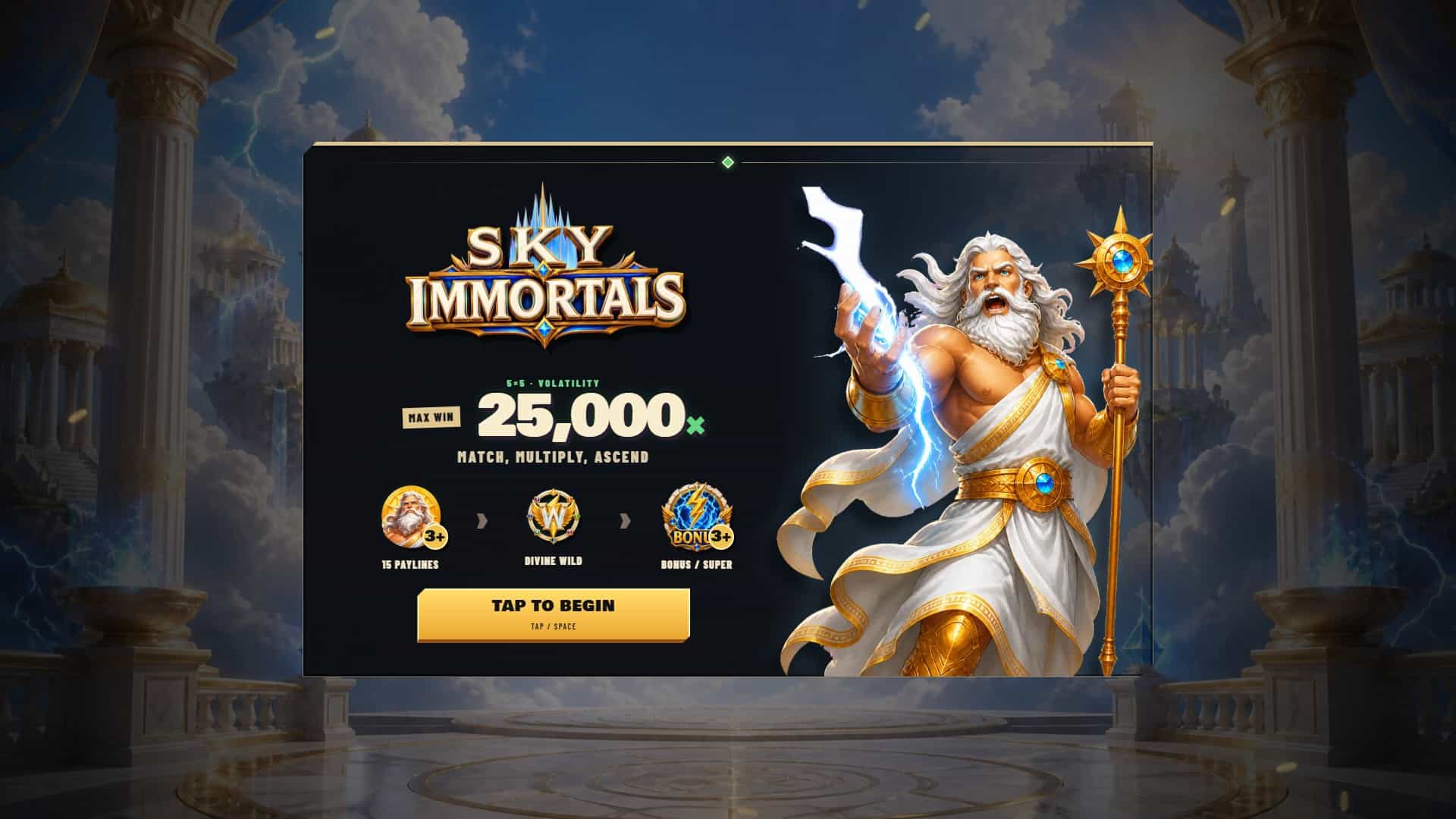 Sky Immortals slot intro screen