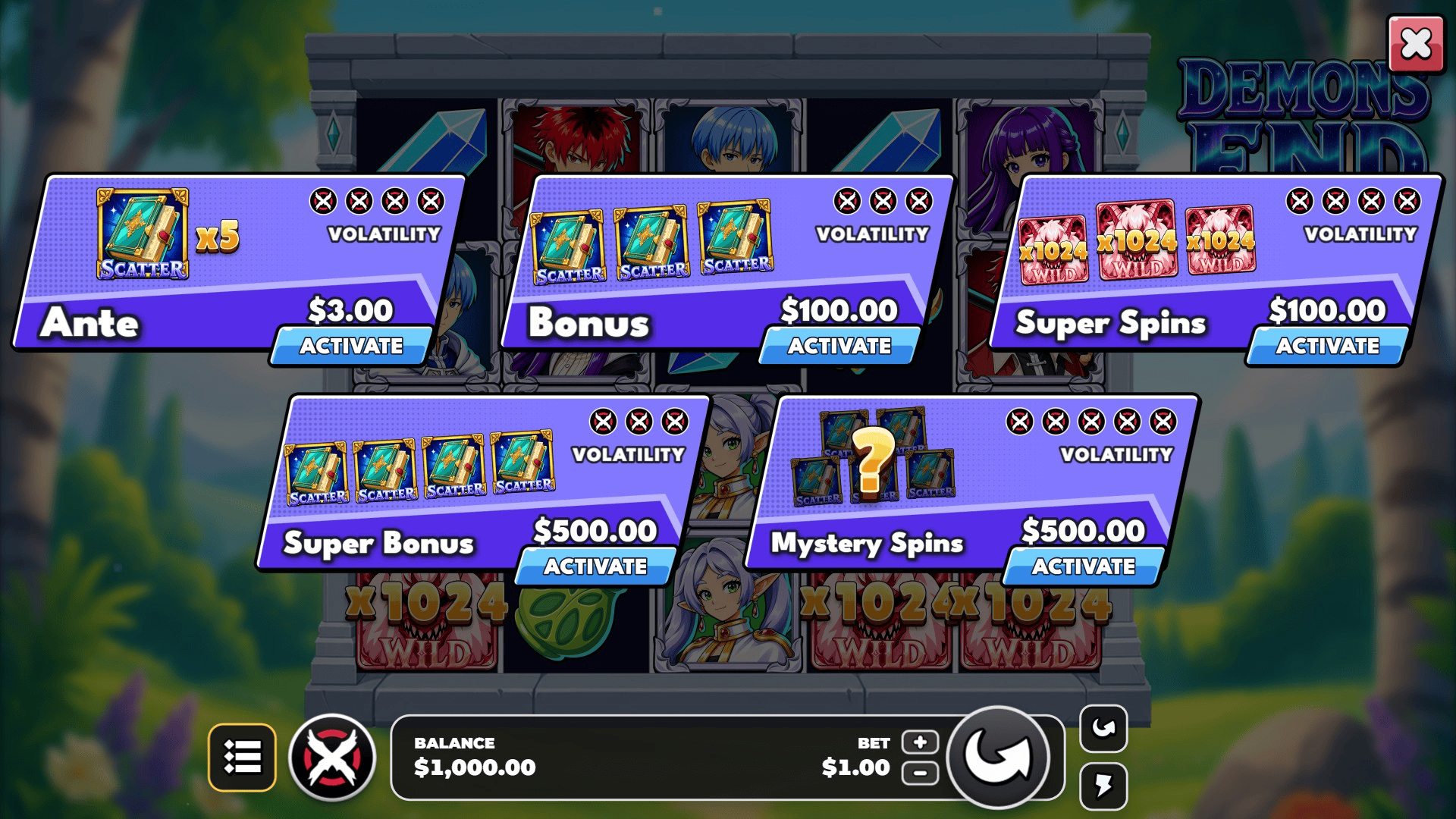 Demons End bonus buy menu