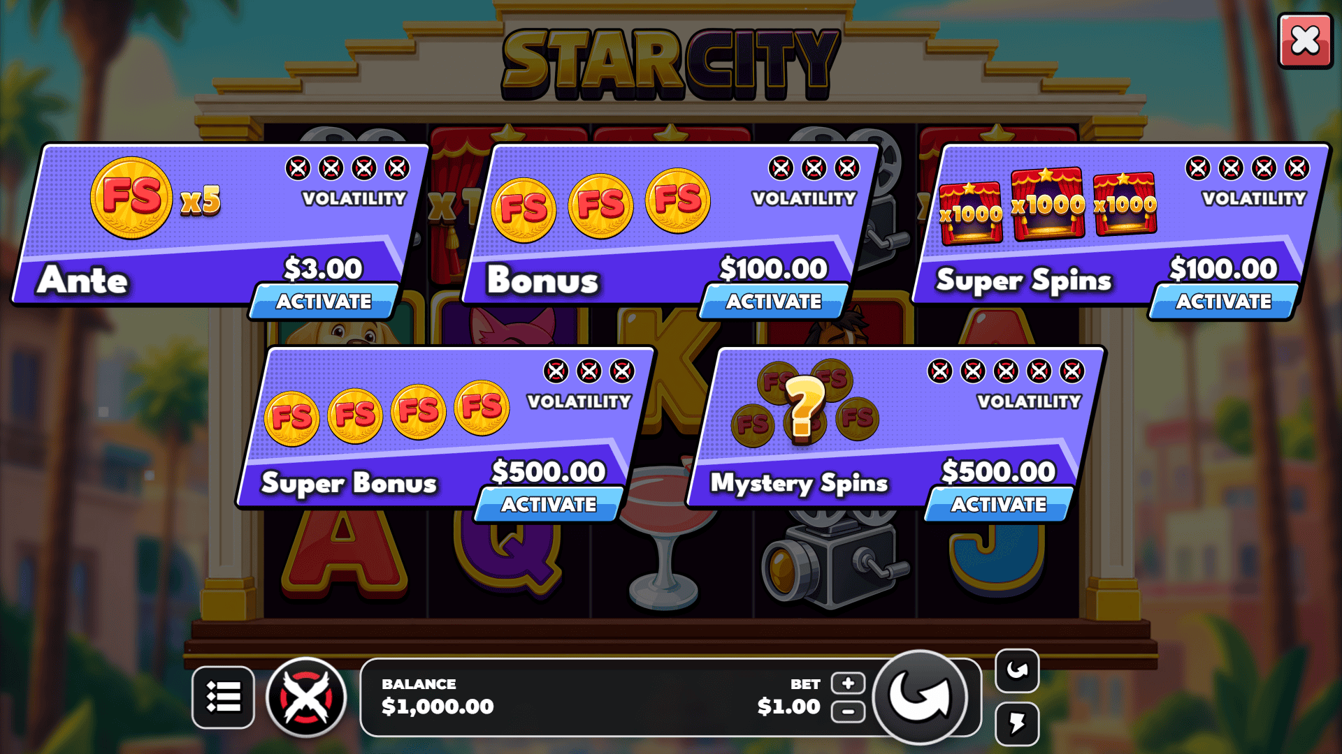 Star City bonus buy menu