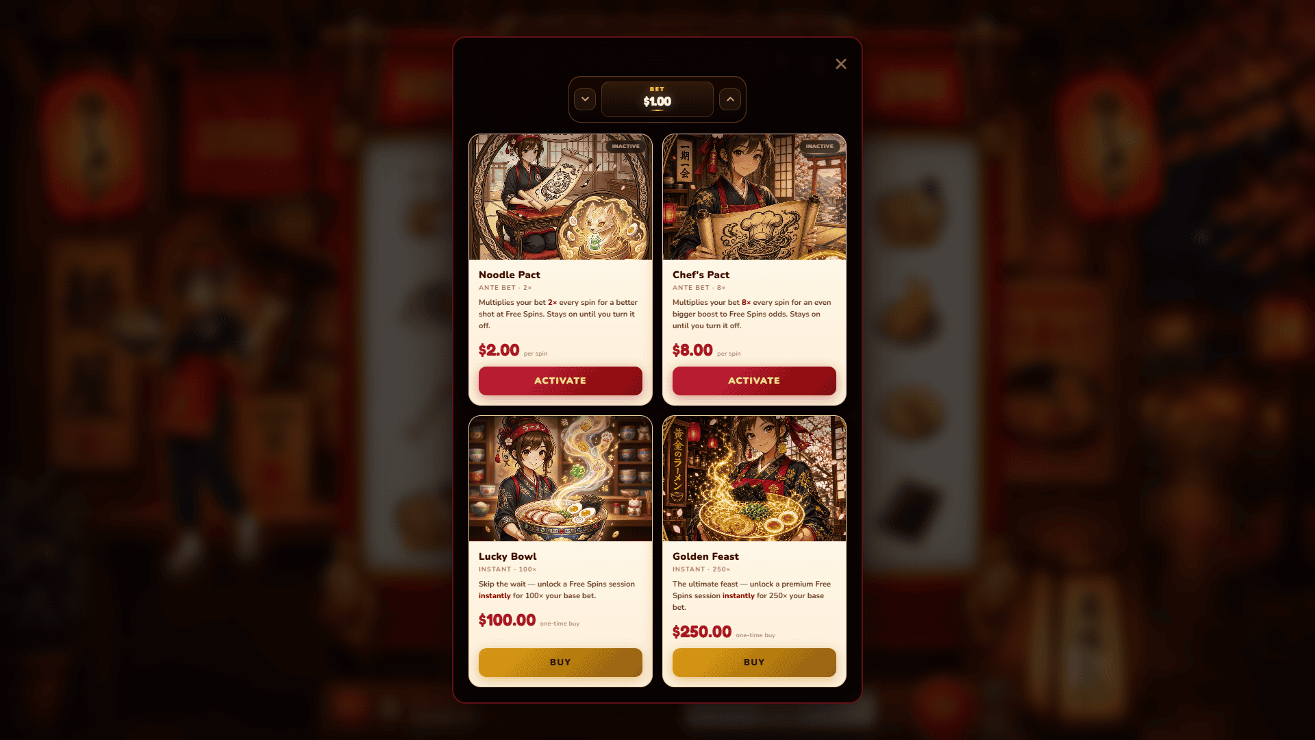 Lucky Ramen bonus buy menu