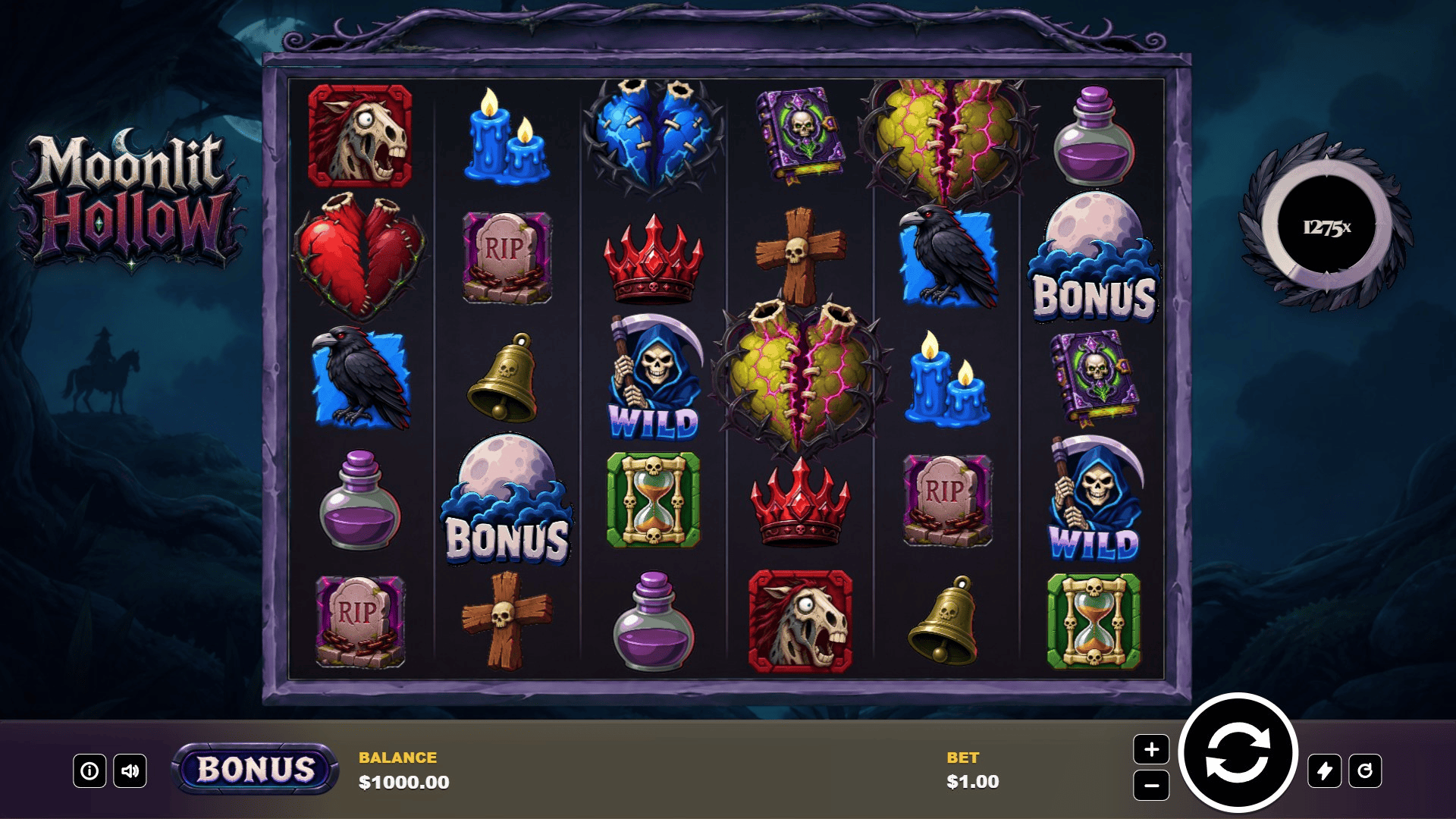 Moonlit Hollow slot gameplay reels